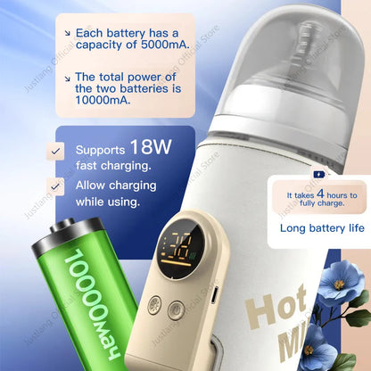 JUSTLANG 10000mAh Scaldabiberon 5 livelli di calore Scaldalatte multifunzione per latte materno Controllo accurato della temperatura Calore per biberon