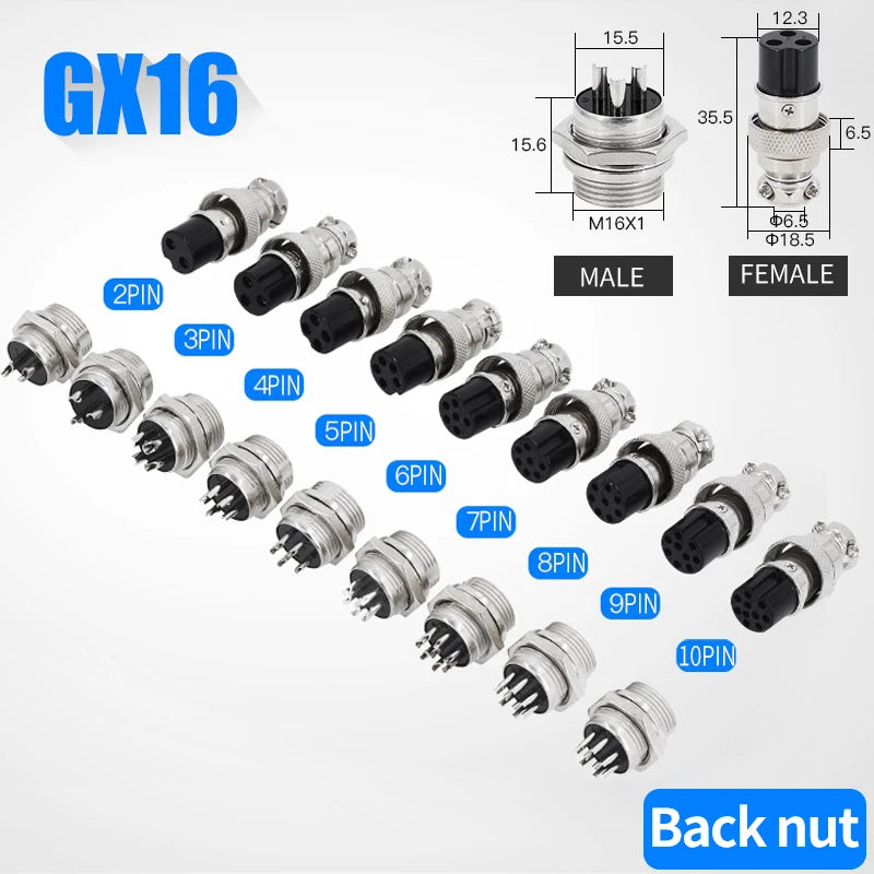 5/10/100Set GX12 GX16 GX20 Connettore aeronautico 2 3 4 5 6 7 8 9 10 12 14 15 Pin Maschio Femmina Cavo di aggancio Aviatore Presa di corrente