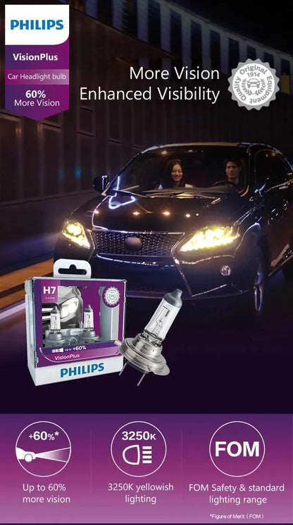 Philips HB3 9005 12V 65W P20d VisionPlus 3250K Luce intensa Fino al 60% Visione Alogena Lampade per auto originali Faro 9005VPS2