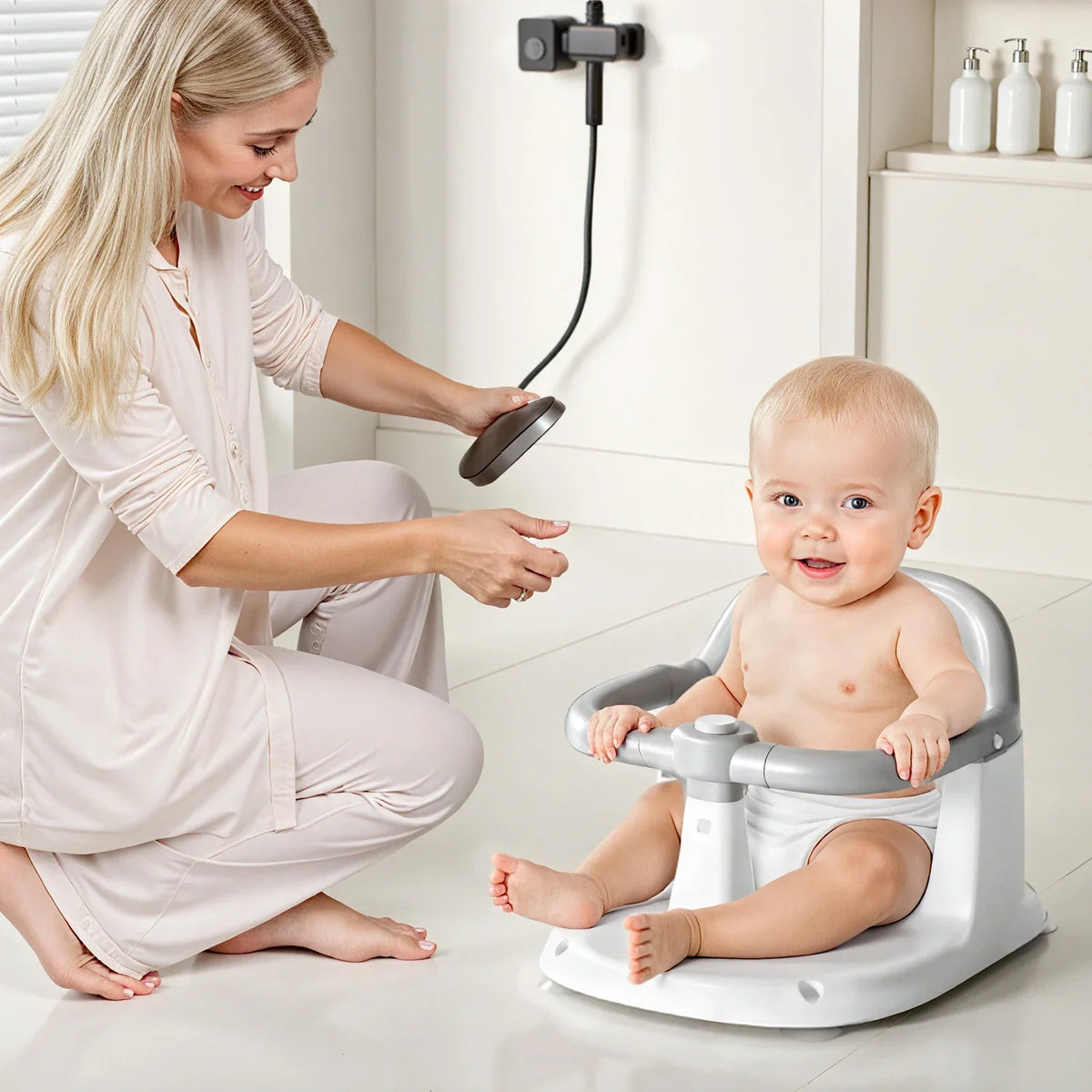 Seggiolino da bagno per neonati di 6 mesi in su, sedile da bagno per sedersi, sedia da vasca per neonati antiscivolo con 4 ventose, ottimi regali per la doccia