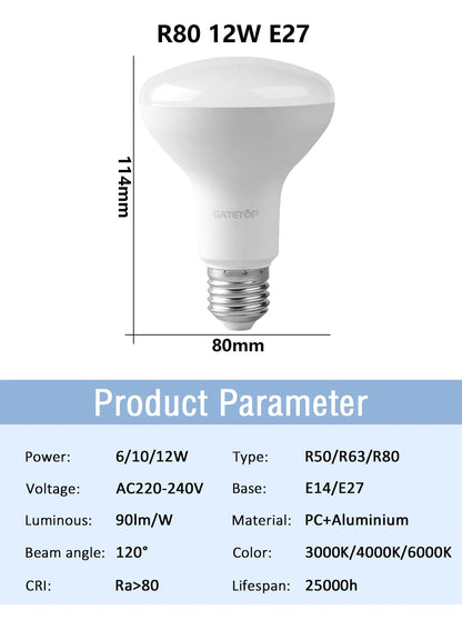 2 pezzi E27 E14 LED lampadina da bagno R50 R63 R80 220V 10W senza sfarfallio luce calda 3000K 6000K per la casa soggiorno illuminazione interna