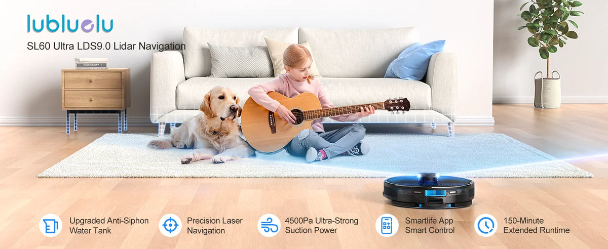 Lubluelu SL60 Max+ 4500Pa Robot Aspirapolvere e Lavapavimenti con Ricarica Automatica per Peli di Animali, Tappeti e Pavimenti Duri