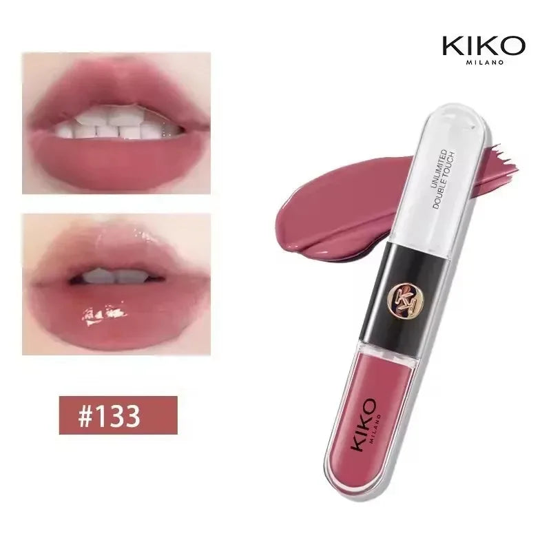 Rossetto Liquido KIKO Unlimited Double Touch, Lunga Durata, Non Sbiadisce, Non Appiccica, Lucidalabbra Volumizzante, Tonalità Milk Tea Bean Paste, Trucco Naturale