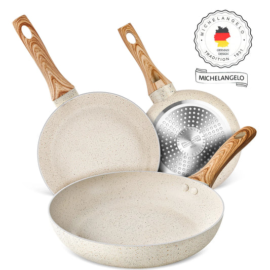 MICHELANGELO Padelle Padella antiaderente con coperchio Padella grande da 12 pollici con manico ergonomico Non tossico Compatibile con tutte le piani cottura