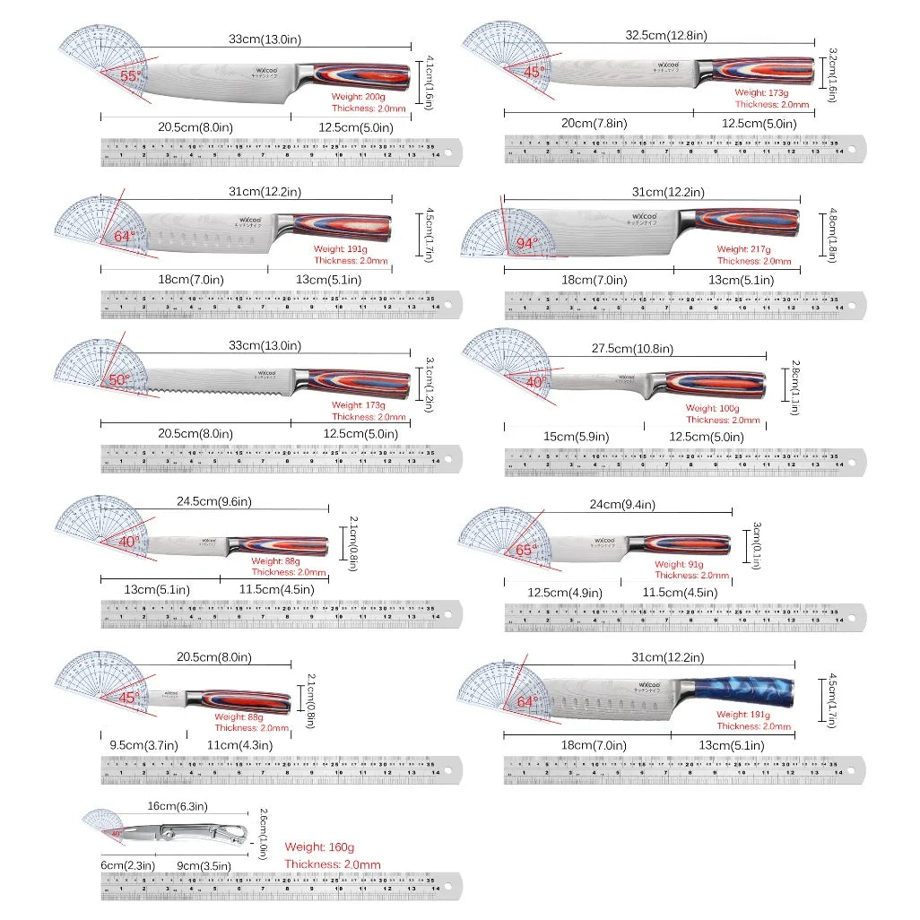 Set di 12/20 coltelli da chef in acciaio inox per pane, frutta e disossamento, leggeri e facili da usare, ideali come regalo per le festività per uomini.