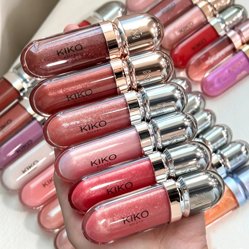 KIKO Lucidalabbra 3D Hydra, Lucidità Elevata, Labbra Effetto Vetro, Volumizzante Trasparente Nutriente, Lunga Durata, Tinta Latte e Tinta Fagiolo, Cosmetico per Labbra Nude