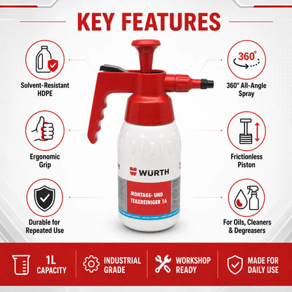 Spray Resistente agli Agenti Chimici Wurth, Flacone con Ugello Regolabile, Spruzzatore a Pressione per Pulizia Auto, Sgrassatore per Uso in Officina