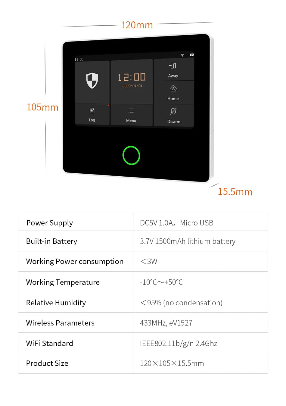 Staniot WiFi SecPanel 5 sistema di allarme domestico Wireless Tuya Smart 4.3 "Kit di sicurezza Touch Screen sirena integrata APP telecomando,Batteria integrata da 1500 mAh, supporto per Alexa
