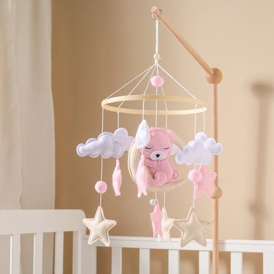 Mobile per Culla con Sonagli in Legno, Giocattoli Morbidi in Feltro a Forma di Orso, Campanello per Lettino, Supporto per Giocattoli in Legno, Regali per Bambini