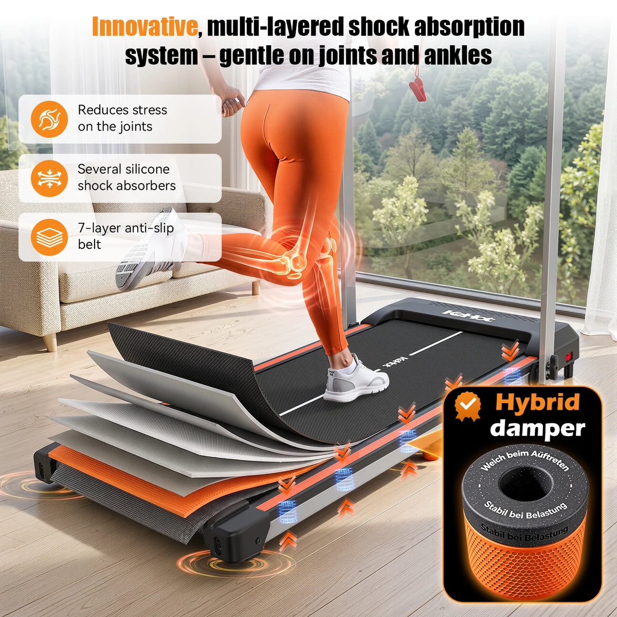 Treadmill domestico KeHot con APP Bluetooth, macchina da corsa pieghevole 1-12 Km/h, compatibile con EQISport/Zwift/Kinomap, display LED, inclinazione regolabile, capacità 125 kg, tapis roulant compatto per cardio.