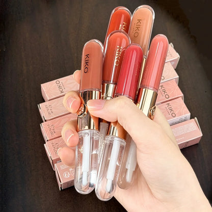 Nuovo rossetto KIKO Unlimited a doppia punta, lucidalabbra effetto specchio, a lunga tenuta, resistente al trasferimento, color latte e pasta di fagioli, trucco labbra nude