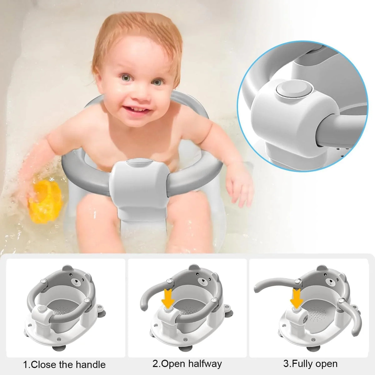 Seggiolino da bagno per neonati 6 mesi Plus. Sedia da bagno per bambini antiscivolo con orsetto carino Sedia da bagno sicura per neonati e neonati