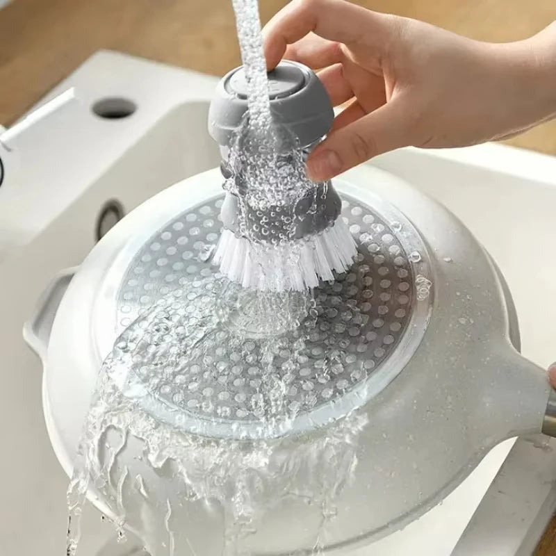 Spazzola per piatti con dispenser di sapone Spazzola per palme Lavaggio dei piatti Spazzole per scrub da cucina con supporto Vassoio antigoccia
