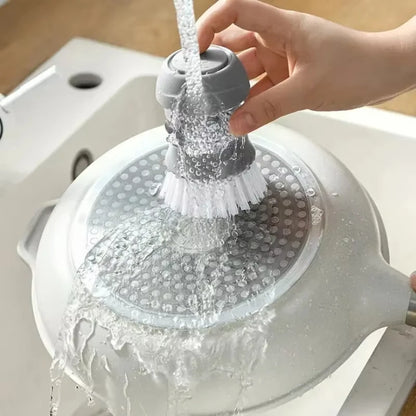 Spazzola per piatti con dispenser di sapone Spazzola per palme Lavaggio dei piatti Spazzole per scrub da cucina con supporto Vassoio antigoccia