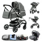 Passeggino 3 in 1 Facile da piegare Telaio in alluminio ad alto paesaggio Passeggino neonato con ruota in gomma per assorbimento degli urti a quattro ruote