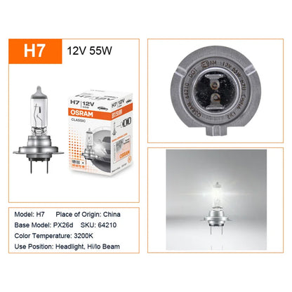 OSRAM H1 H4 H7 12V Faro alogeno per auto Linea originale Pezzi di ricambio 3200K Bianco caldo Lampada autentica Lampadina automatica Made In China 1X