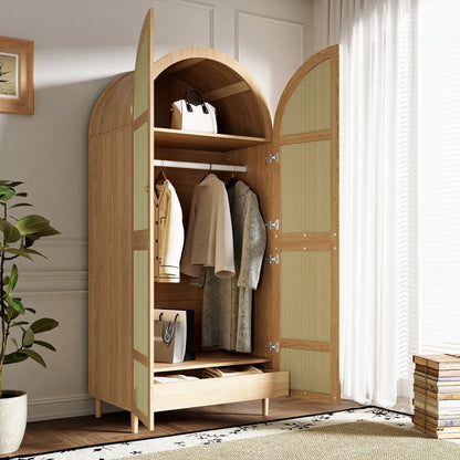 Armadio moderno e lussuoso con ante curve, spazio di archiviazione generoso, appendiabiti e cassetti, per camera da letto e aree d'ingresso