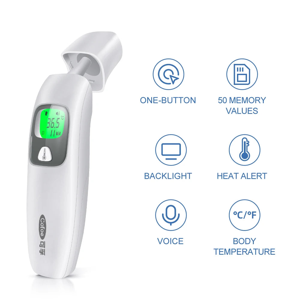 Cofoe Termometro digitale per fronte e orecchie 2 in 1 Termometro medico senza contatto per neonati/adulti ±0,1 ℃   Misura precisa della temperatura