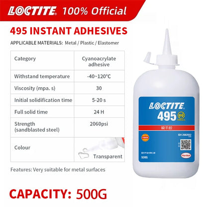 100% originale Loctite 495 adesivo istantaneo trasparente forte super colla colla per cianoacrilato per uso generale 50 g/500 g