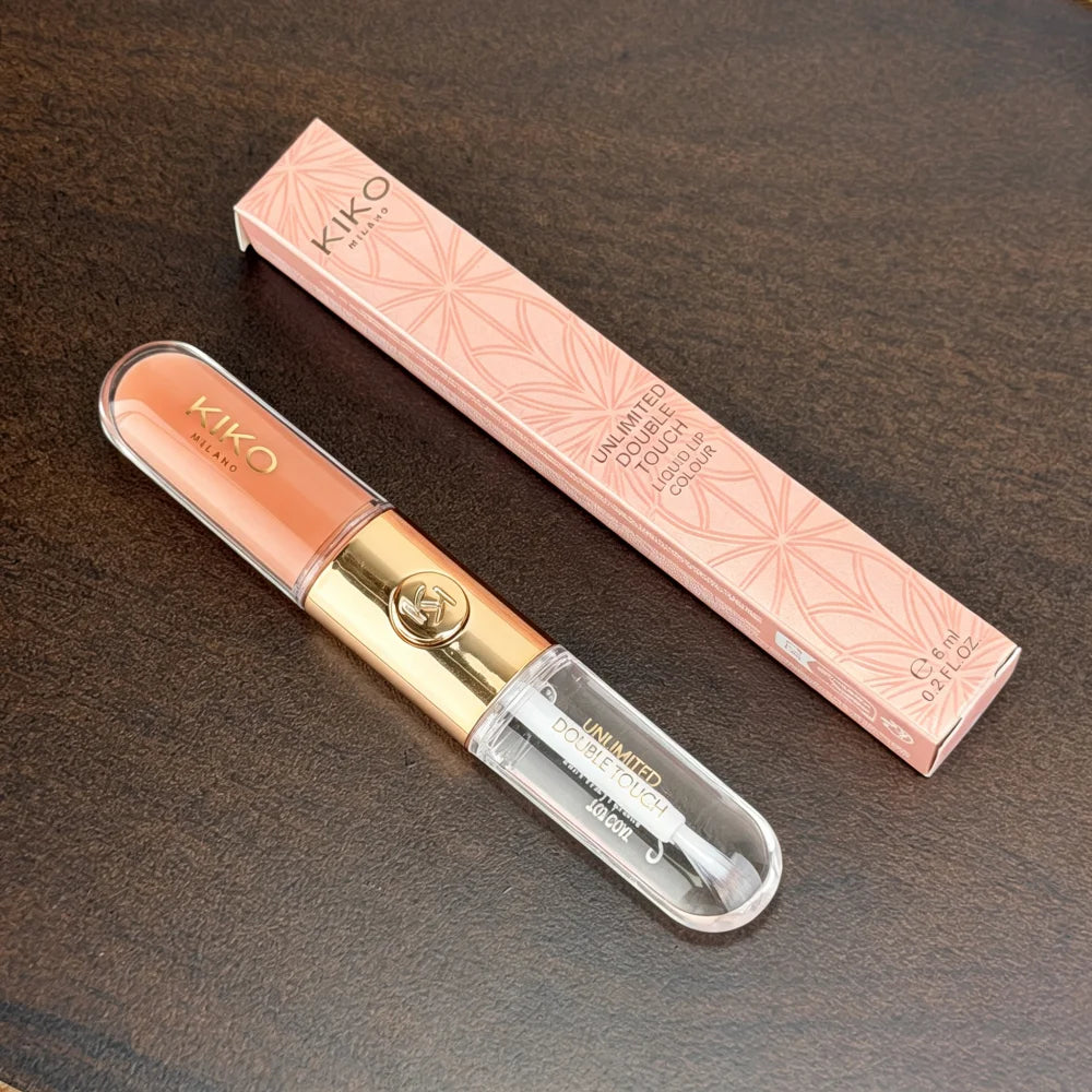 KIKO Milano Unlimited Double Touch Lip Gloss, rossetto liquido 2 in 1 e gloss trasparente, effetto labbra in vetro, lunga durata, non si trasferisce