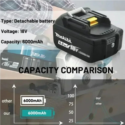 Batteria per utensili Makita 18V 100% originale, 6.0Ah, potenza stabile, per utensili elettrici della serie Makita 18V LXT, sostituisce la batteria originale.
