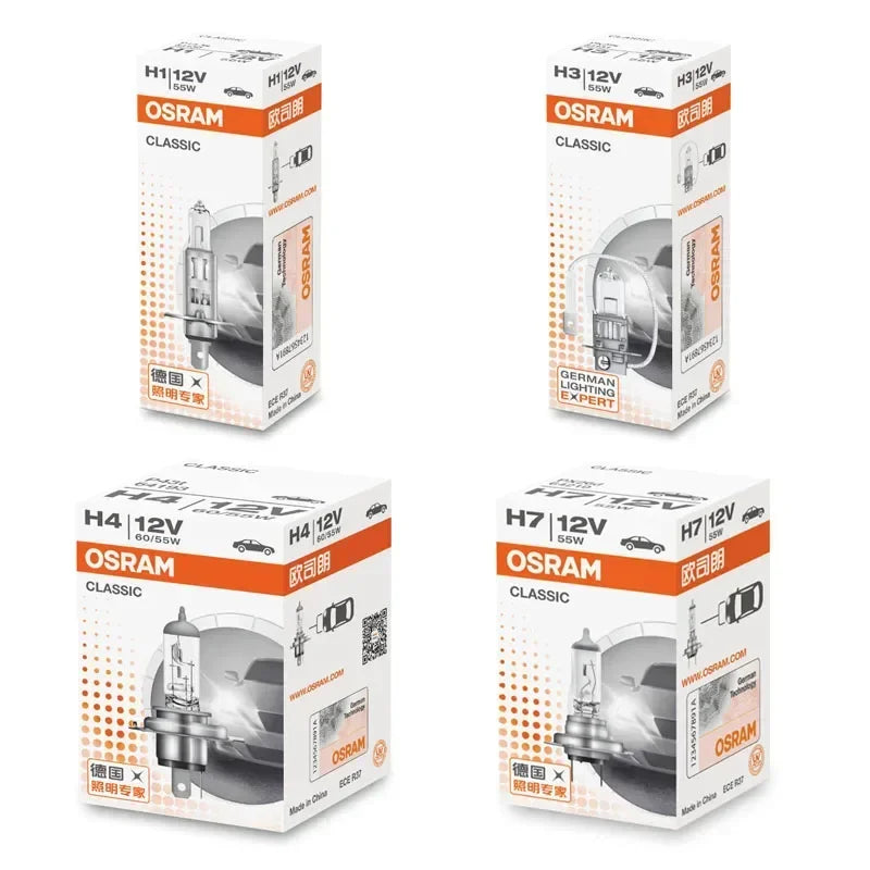 OSRAM H1 H4 H3 H7 HB2 9003 CLASSIC Auto Faro Alogeno Lampade Standard 3200K Luce Bianca Originale 12V 55W Lampadine ECE (10 PZ)