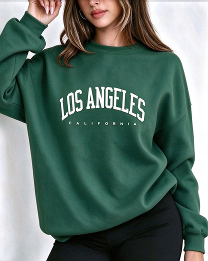 Felpa da donna con scollo rotondo, stampa con scritta LOS ANGELES, maniche lunghe, modello casual, ideale per un look streetwear, perfetta per l'autunno e l'inverno, felpa ampia.