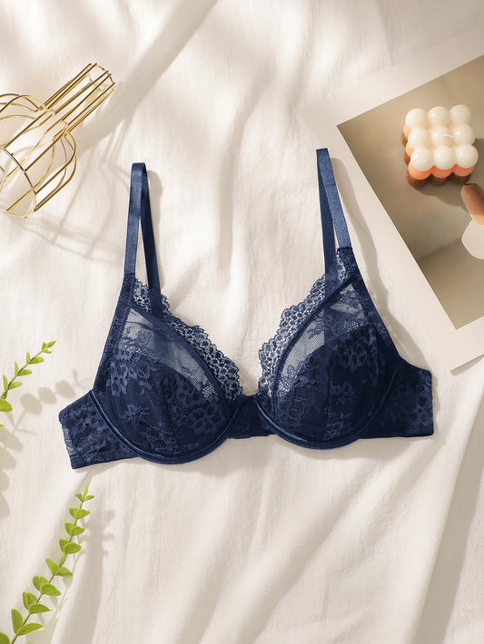 Nuovo prodotto da donna reggiseno blu senza anello in acciaio Lingerie di pizzo Sexy traspirante confortevole tinta unita profondo V-intimo HR2635