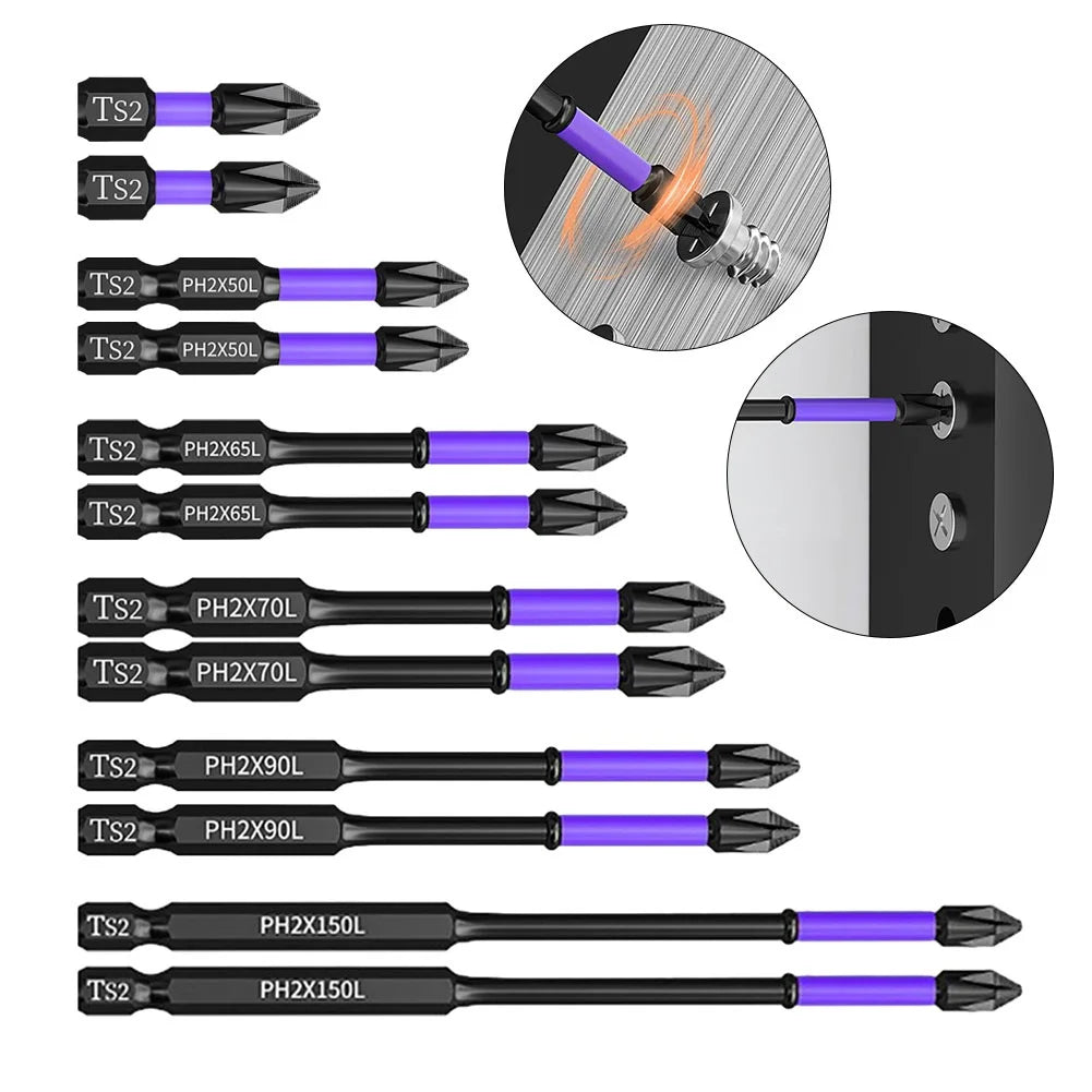 5-60PCS PH2 Set di punte per avvitatore a percussione Set di cacciaviti a croce magnetici Set di punte per trapano a percussione Vite Cacciavite a croce antiscivolo in acciaio legato