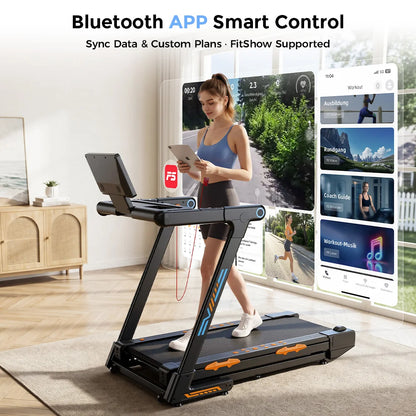Treadmill Pieghevole FT71 4.0HP, Pedana da Camminata con Inclinazione Automatica del 24%, Macchina da Corsa con APP, Ricarica Wireless, Display LED, Capacità 150KG