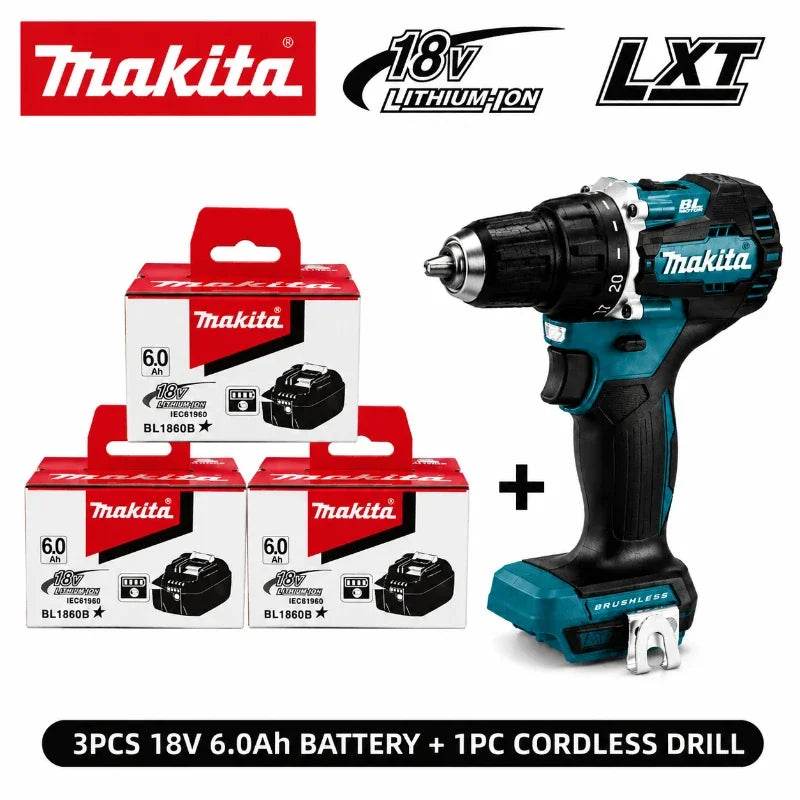 Trapano avvitatore a batteria Makita DDF487 18V LXT, compatto, leggero, con elevata coppia, 20 impostazioni di coppia, luce LED e cambio a 2 velocità.