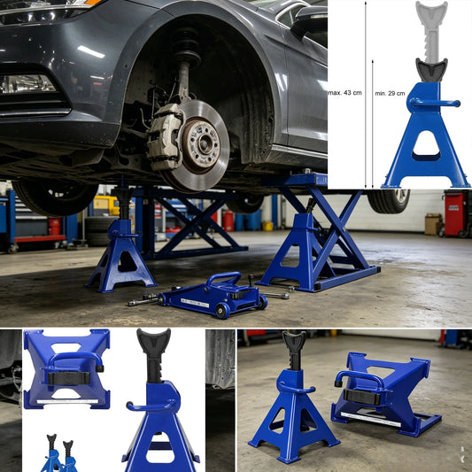 Confezione da 2 cavalletti in acciaio resistente con maniglia ergonomica, cavalletti di supporto per veicoli con altezza regolabile a cricchetto e base antiscivolo, per berline, SUV, manutenzione in garage e sostituzione pneu