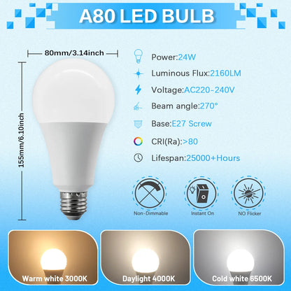 Confezione da 6/8/10 Lampadine LED E27 AC 220V 230V, 90LM/W CRI90 3W-24W, Illuminazione Bianca Calda/Fredda 3000K/4000K/6000K per Uso Domestico