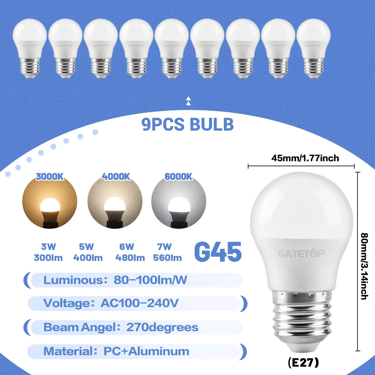 1-10 Pezzi Lampadina LED Mini G45 3W-7W AC100-240V E27 Luce Diurna Fredda per Illuminazione e Decorazione Soffitto Soggiorno
