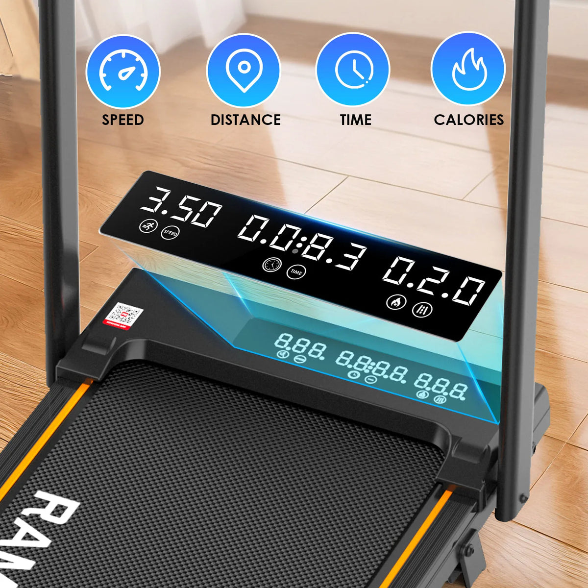 Tapis roulant con inclinazione del 9%, silenzioso, 2.5HP, 1-10km/h, APP e LED, tapis roulant con maniglia, tapis roulant per casa, 150kg