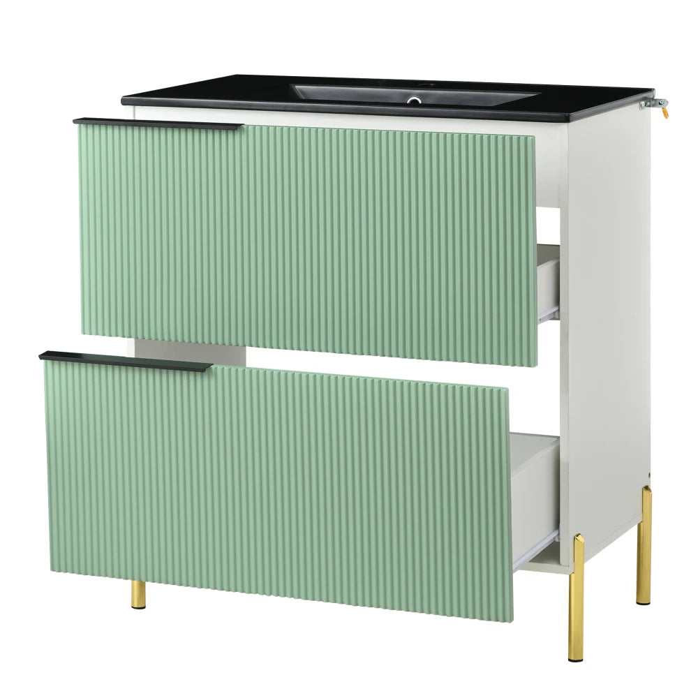 Mobiletto per lavabo da bagno con lavabo in ceramica, lavabo singolo con cassetti in MDF, organizer per mobile da bagno in piedi con lavabo