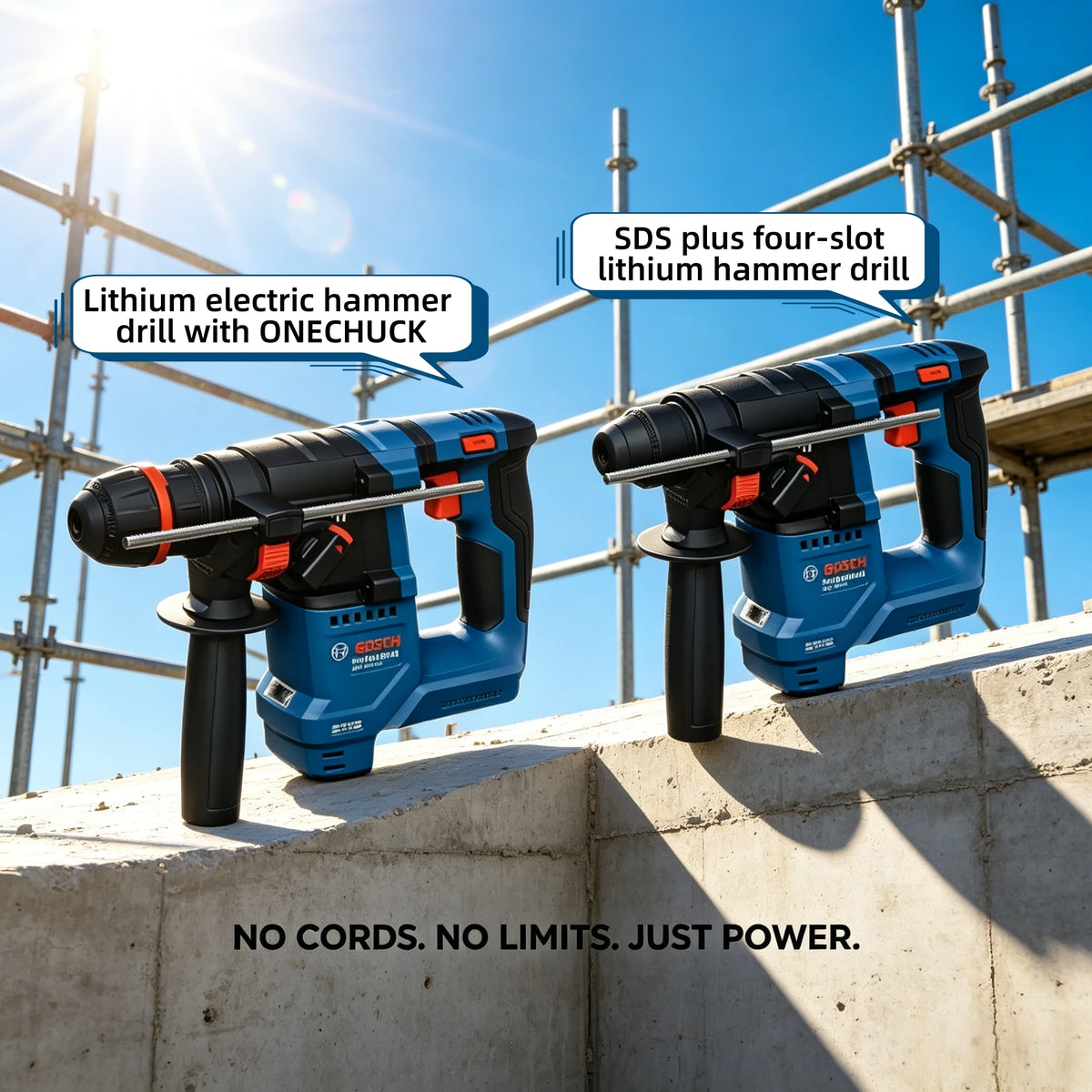 Trapani Bosch GBH 18V-18 / GBH18V-18X, pronti per l'uso in cantiere, con impugnatura ausiliaria ergonomica per un utilizzo controllato e senza fatica