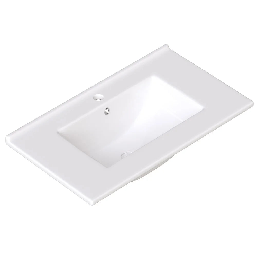 Mobile bagno moderno 76x86x46,5 cm con lavabo in ceramica integrato, mobiletto a cassetti autoportante con ampio spazio contenitivo, dotato di chiusura ammortizzata silenziosa e protezione dal troppo pieno del lavabo, elegant