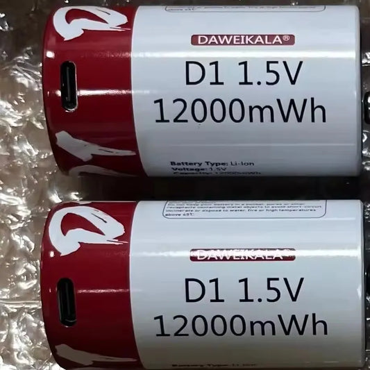 Batteria agli ioni di litio da 1,5 V formato D, 12000 mWh, ricaricabile tramite USB per torce, scaldabagni, giocattoli, include cavo di ricarica gratuito