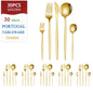 Set di posate dorate da 30 pezzi in acciaio inossidabile, coltelli, forchette, cucchiai, set di stoviglie per banchetti, ristoranti e ospiti