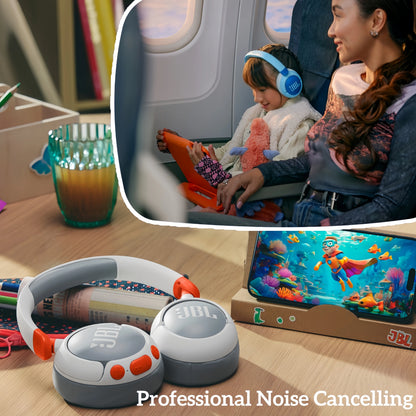 Cuffie wireless intraauricolari per bambini JBL Junior 470NC con cancellazione del rumore, batteria a lunga durata, ricarica rapida e connessione wireless.