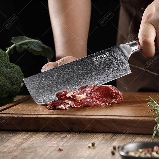 Coltelli da Cucina Professionali WXCOO in Acciaio Damascato con Scatola, Coltello Giapponese per Affettare, Coltello Domestico per Frutta e Verdura, Coltello da Disosso a 67 Strati
