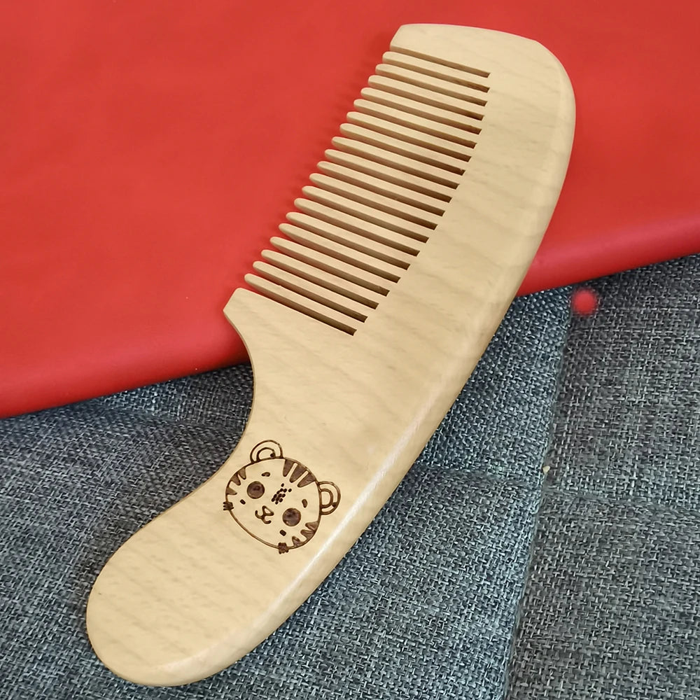 Spazzola per Capelli Neonato con Panda Inciso, in Lana Naturale e Legno, con Cuscino d'Aria, Regalo per Neonato