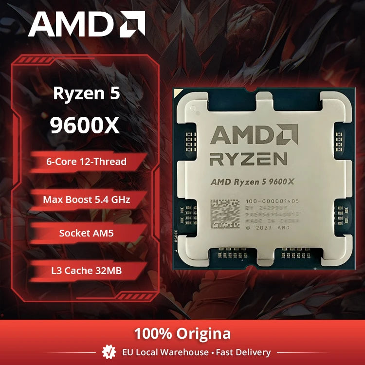 Processore Desktop AMD Ryzen 5 9600X, 6 Core, 5.4GHz, 4nm, 38MB Cache, Socket AM5 (Ventola Non Inclusa)