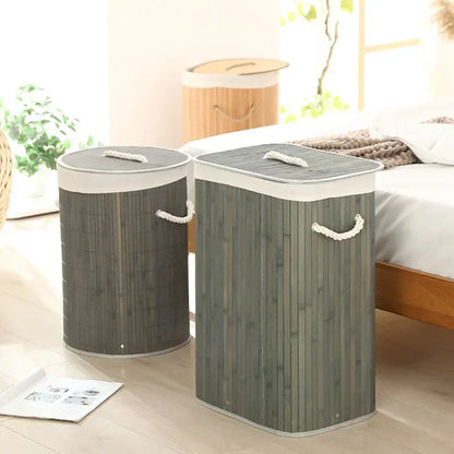 Cesto per Bucato Pieghevole di Grande Capacità, Contenitore in Bambù Rotondo per Organizzare Vestiti, Cesto Compatto per la Casa