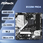 Scheda madre ASRock B550M Pro4, socket AM4, compatibile con processori AMD B550, supporta Ryzen 5 5600, 4500, 3200G, 3600, 5700X, memoria DDR4 fino a 128 GB, SSD NVMe, formato Micro ATX.