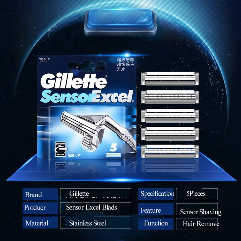 Gillette Sensor Excel Lama di rasoio da uomo Sostituisci testine Rasatura della barba Lame di rasoio a 2 strati per rasoio Vector 3