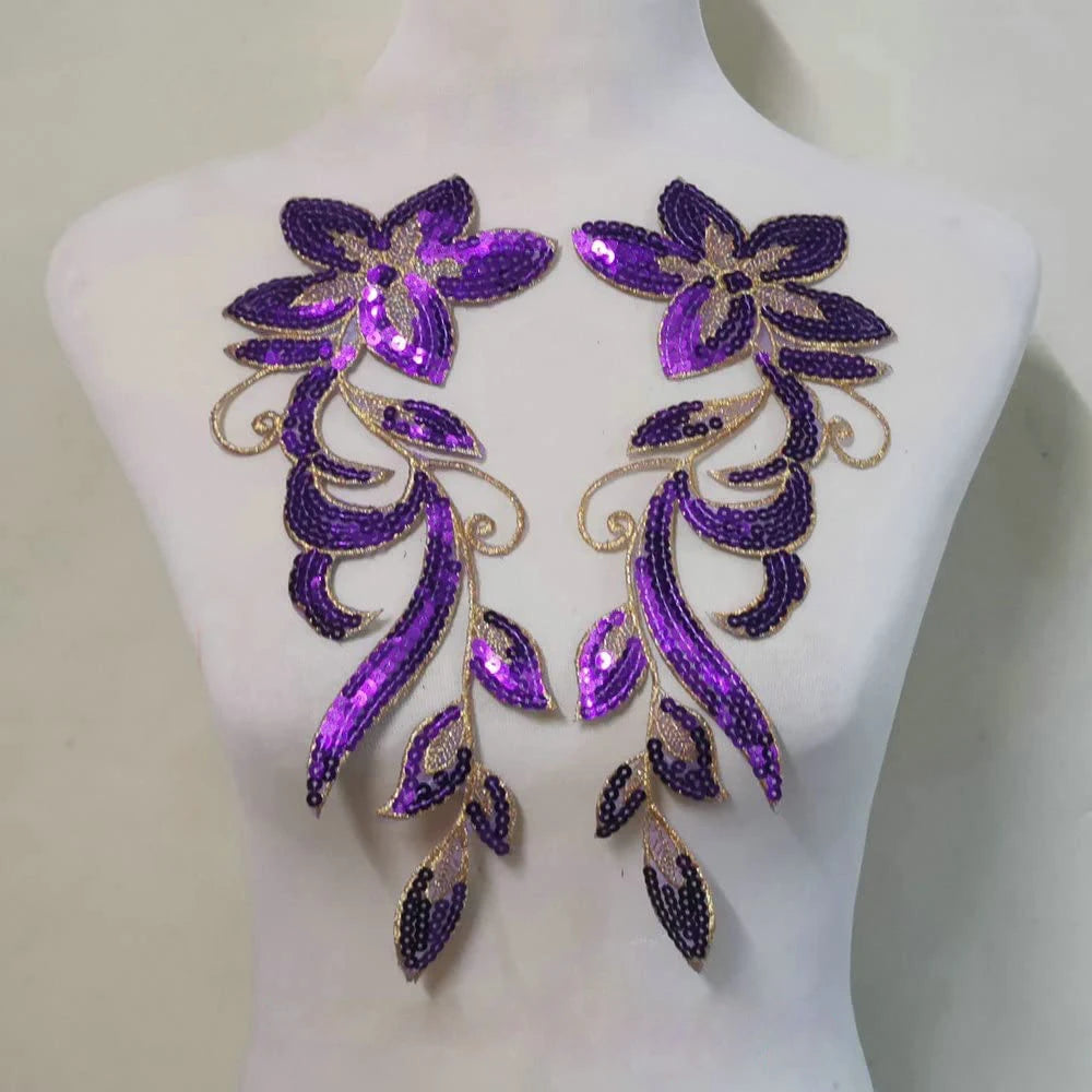 Tessuto per toppe ricamate con fiori eleganti viola per abiti, tende per la casa, accessori per abbigliamento da festa, riparazioni di applique per cucire