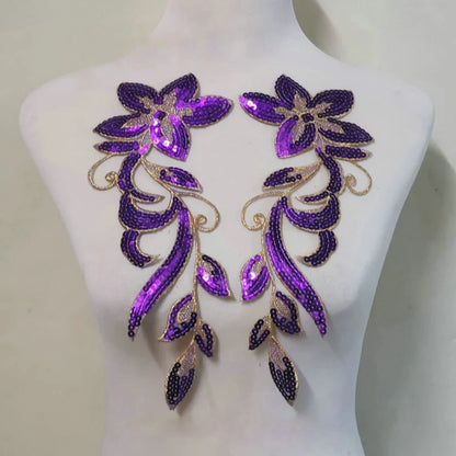 Tessuto per toppe ricamate con fiori eleganti viola per abiti, tende per la casa, accessori per abbigliamento da festa, riparazioni di applique per cucire