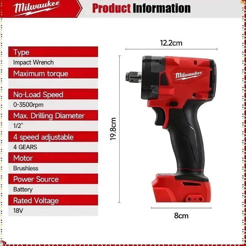 Milwaukee M12 M18 FUEL Avvitatore a impulsi elettrico senza spazzole 1/2 pollice 2800RPM 400Nm di coppia - Controllo della velocità a passo continuo con luce LED